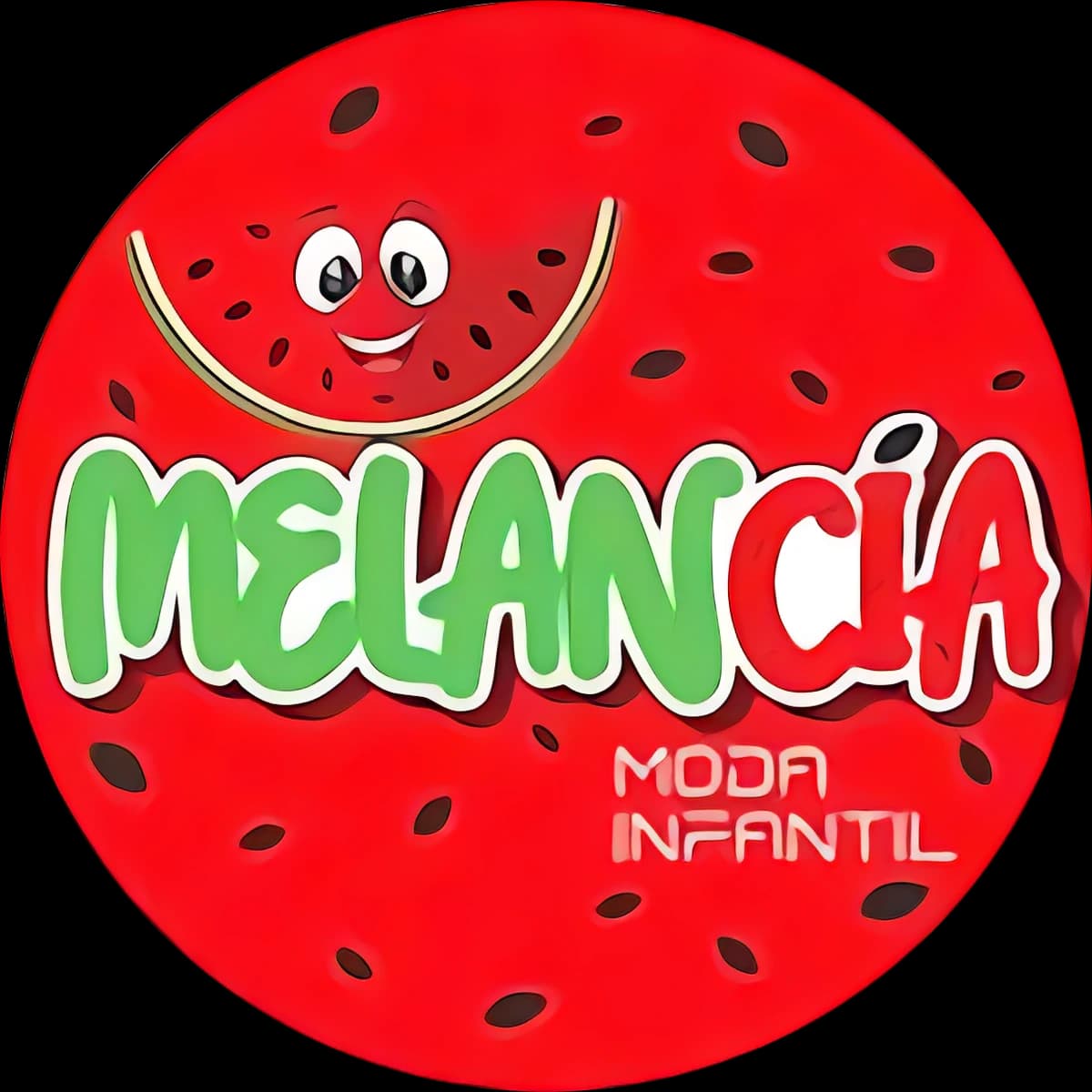 Logo da Melancia Infantil: uma melancia sorridente com o nome da loja